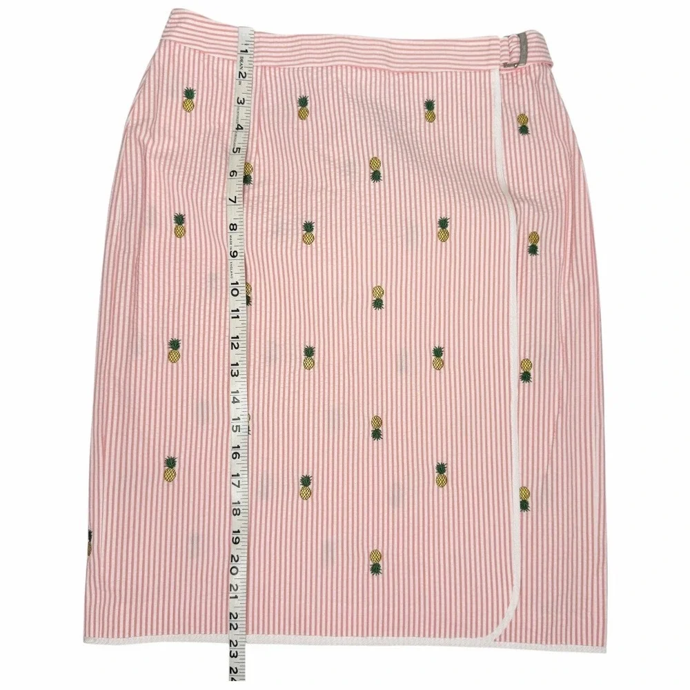 BROOKS BROTHERS Country Club Pink Seersucker Pineapple‎ Wrap Skirt Prep Size 6